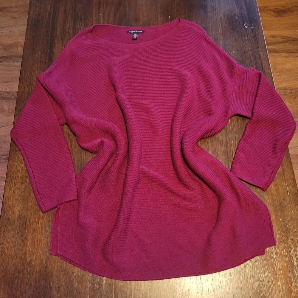Eileen Fisher Silk Cashmere Bateau Neck Knit Sweater Hibiscus Pink Large EUC - Picture 2 of 6